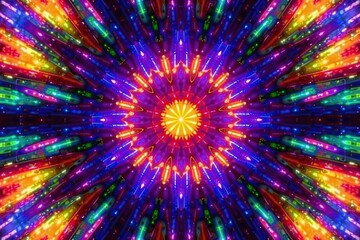 Symmetrical kaleidoscope with radiating lines and vibrant color gradients, vibrant, radiating, symmetry