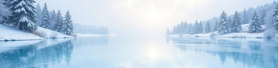 An empty, frozen pond on a vast white surface, pond, winter, calm