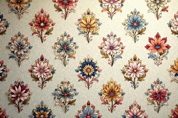 Intricate floral damask wallpaper in muted tones, floral pattern, decoration, muted