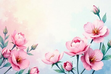 Naklejka premium Delicate watercolor floral wallpaper, soft pastel hues, pattern, nature