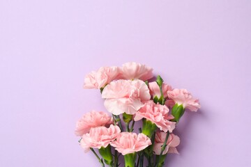 Happy Mother's Day. Beautiful bouquet of pink carnations on a colored background