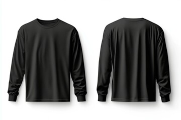 A front and back view display of a long sleeved black shirt
