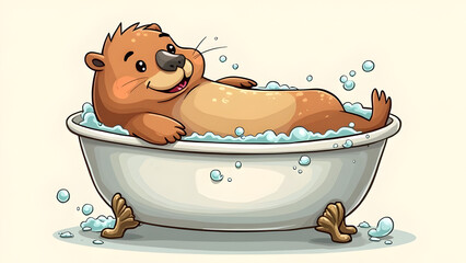 A Relaxed Capybara Soaking in a Bubbly Bath