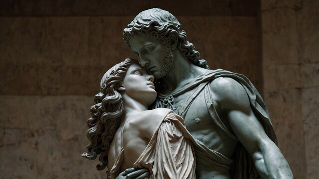 A statue of Orpheus and Eurydice, capturing the tragic moment he turns back, losing her forever