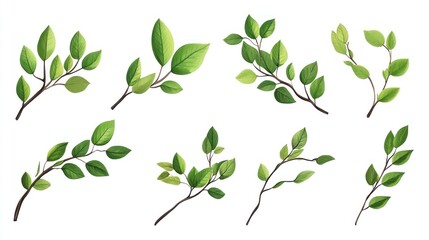 Obraz premium A Collection of Various Green Leaves and Branches Isolated on a White Background for Floral Design and Nature Themes