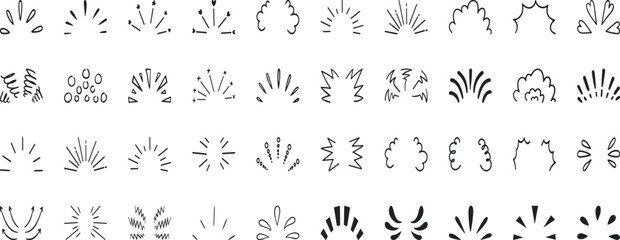 Doodle line sparkle, burst lines, and sparkle star icon vector illustration. Perfect for design, decoration, and creative projects with various shapes