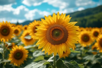 Fototapeta premium Vibrant Sunflower Field in Summer