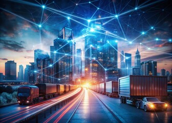 Fototapeta premium Global Logistics Network: Blockchain, Electric Trucks & Automated Warehousing