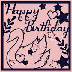 Paper cut style, greetings card, vector illustration of a happy birthday card. Shadow box layered card