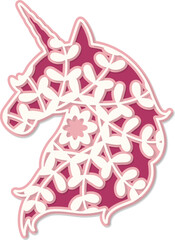 Unicorn Mandala on white background. Layered Paper cut style. 