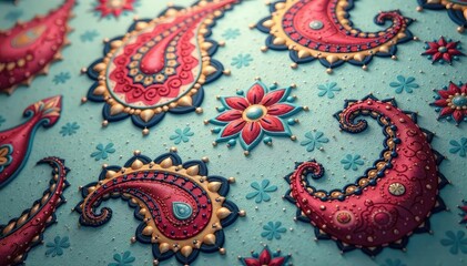 Subtle paisley print, muted color palette, soft focus, backdrop, elegant, subtle