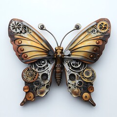 Futuristic steampunk butterfly made from metallic components and cogs picture