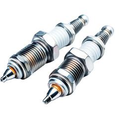 Spark plugs showcasing design and function with metallic and white elements on clean backdrop, spark plugs, Transparent background