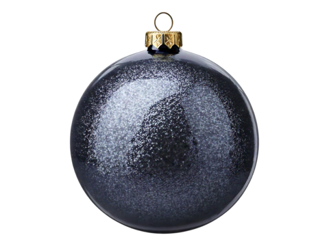 Elegant dark grey glitter Christmas bauble with gold cap, isolated on white. Perfect for holiday designs, greeting cards, and festive promotions.  High-resolution image for print or web use.