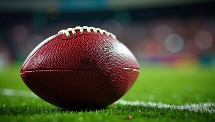 Close-up of an American football, laces in focus , american football, ball
