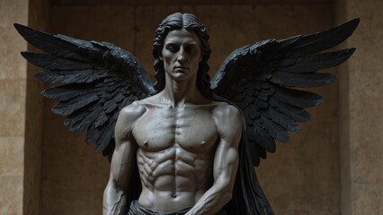 A sculpture of Thanatos, unfolding his black wings, silently awaiting the departure of souls