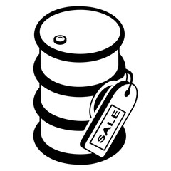 Fuel barrel with sale tag isometric Concept,  Marketing Promotion on Fossil Products Vector outline icon Design, Oil Gas industry Symbol, Hydrocarbon Energy Sector Sign, Service supply  illustration
