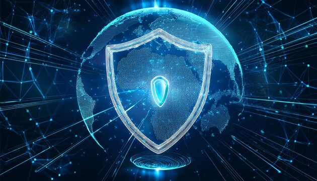 binary code with shield and lock for security concept