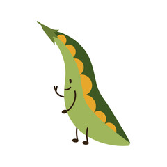 Flat style illustration of pea wth happy face, ideal for healthy eating, cooking projects, and vegetable-inspired designs.
