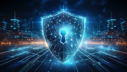 Fototapeta premium binary code with shield and lock for security concept
