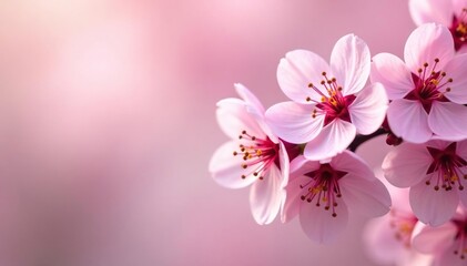 Fototapeta premium Delicate pink cherry blossoms in full bloom, forming a soft floral pattern , design, art, floral design