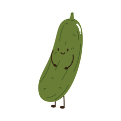 Flat style illustration of cucumber with happy face, ideal for healthy eating, cooking projects, and vegetable-inspired designs.