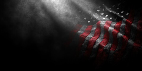 Patriot Day Commemoration Poster for 9/11 with American Flags and Dramatic Lighting