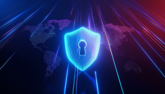 binary code with shield and lock for security concept