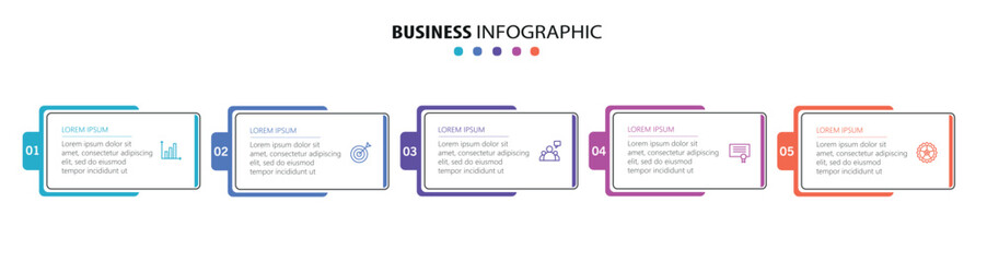 Business infographic template with 5 options or steps. Can be used for workflow layout, diagram, annual report, web design	
