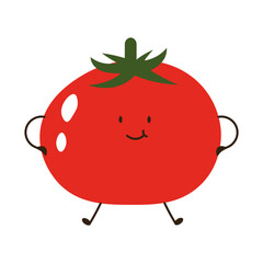 Flat style illustration of a red tomato with happy face, ideal for healthy eating, cooking projects, and vegetable-inspired designs.