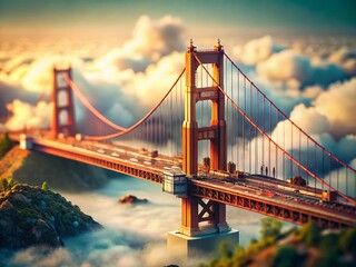Obraz premium Golden Gate Bridge Cloudy Day Miniature Tilt-Shift