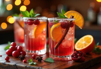festive winter cocktail creations infused seasonal fruits spices cheerful celebration, festiive, drink, mixology, sugar, cinnamon, holiday, juice, berry