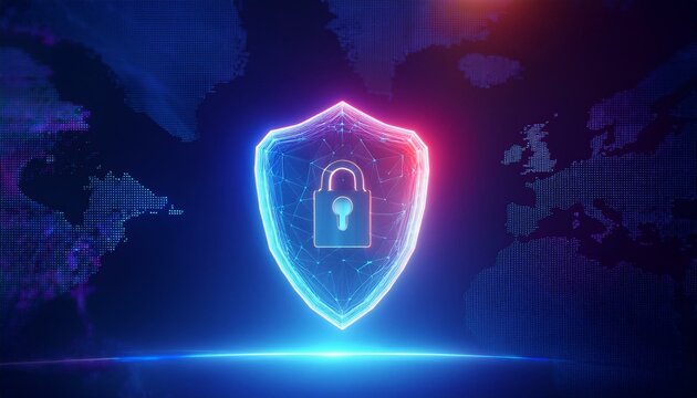 binary code with shield and lock for security concept