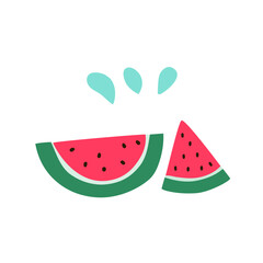 Two Juicy watermelon slices. Flat vector Illustrations. Design for for packaging, stickers