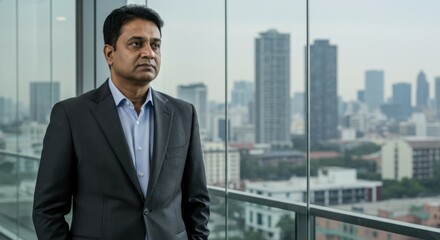 Pensive Entrepreneur Contemplating Business Strategy in Modern Office