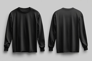 Front and back views of a black long sleeve shirt