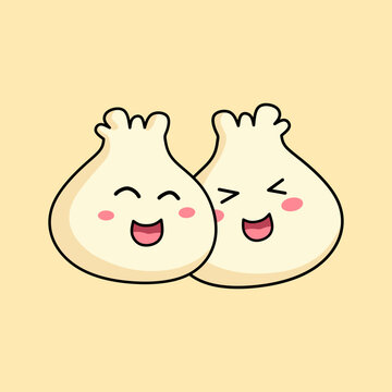 recommend clip art: Smiling Cartoon Dumplings Illustration Cute Food Characters on Yellow Background