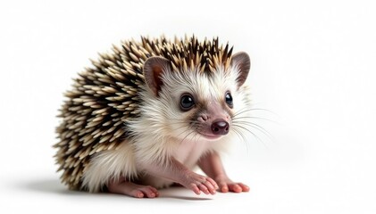 Obraz premium Tiny hedgehog, curled in a ball, isolated on pure white background, quill, background, white