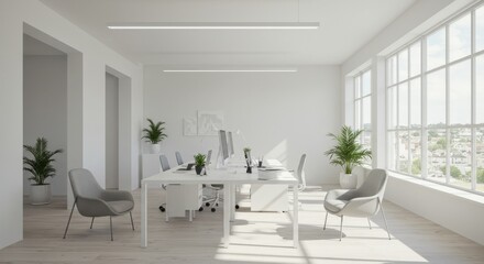 Fototapeta premium Modern Office Interior with Natural Light and Minimalist Design
