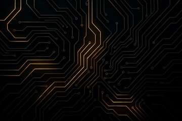 Dark Tech Abstract Background with Glowing Lines and Circuit Patterns
