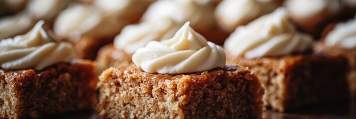 Delicious Brownies with Creamy Frosting - Close-up Shot of Sweet Treats