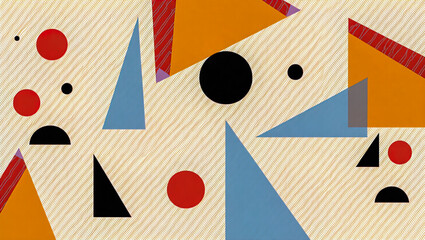 Abstract geometric composition with vibrant shapes on a textured background.