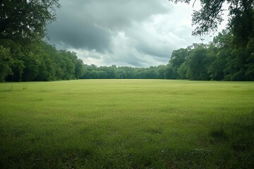 Obraz premium Vast Green Meadow Under a Cloudy Sky