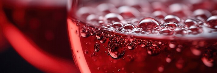 Close-up of Sparkling Red Wine Bubbles in a Glass
