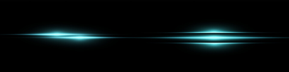 Bright horizontal beam of light on black background. Glowing laser effect creating futuristic and sci-fi aesthetics. Suitable for technology, energy, speed and digital design themes.