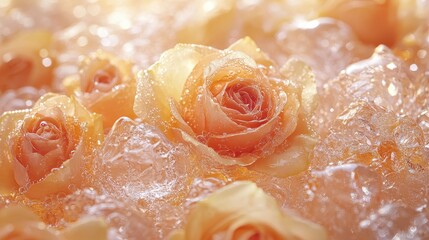Peach Roses in Melting Ice A Delicate Floral Arrangement