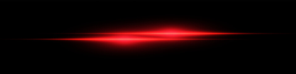 Bright horizontal beam of light on black background. Glowing laser effect creating futuristic and sci-fi aesthetics. Suitable for technology, energy, speed and digital design themes.