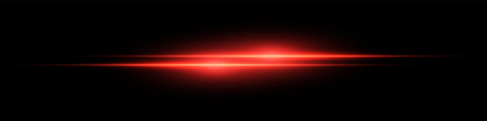 Bright horizontal beam of light on black background. Glowing laser effect creating futuristic and sci-fi aesthetics. Suitable for technology, energy, speed and digital design themes.
