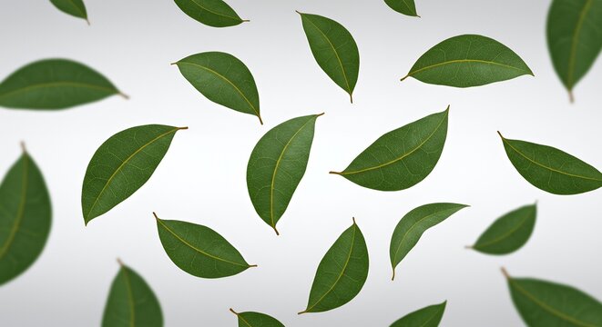 Emerald Green Bay Leaves Swirling on White Background