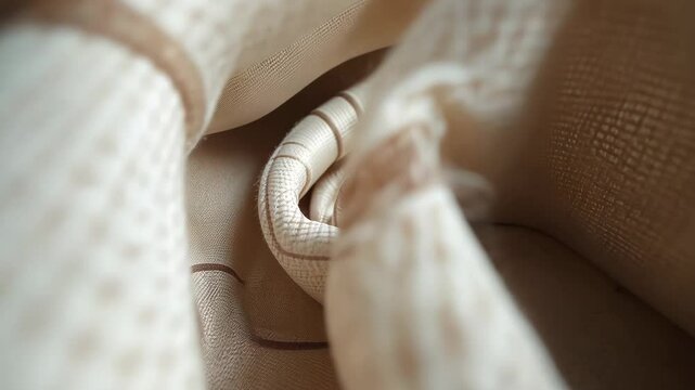 A soft cozy plaid crafted from white material with a pile is arranged in lovely folds.
